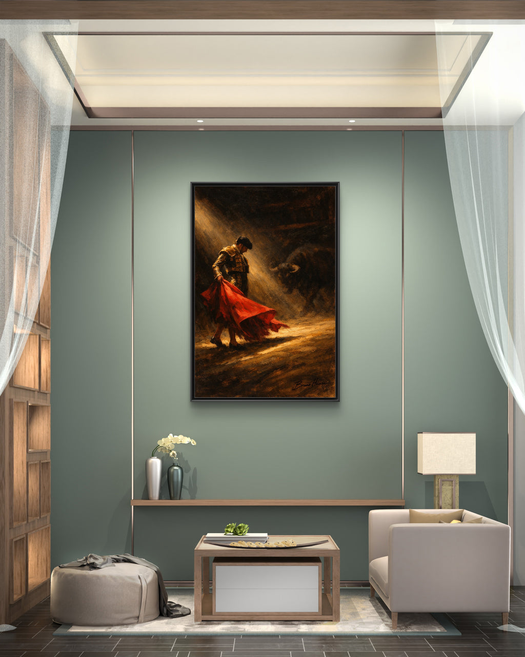 Matador Canvas Wall Art – Classic Spanish Bullfighting Scene Framed Print