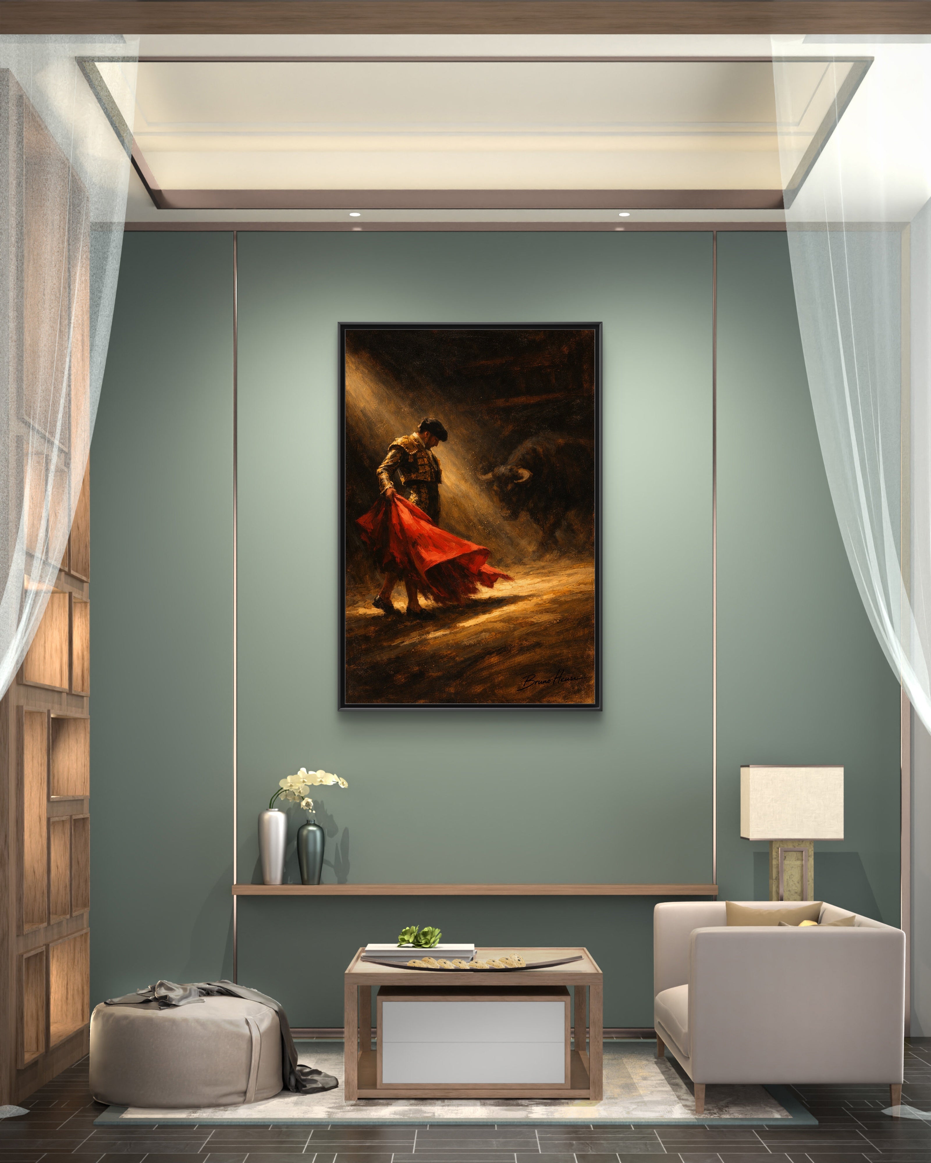 Matador Canvas Wall Art – Classic Spanish Bullfighting Scene Framed Print