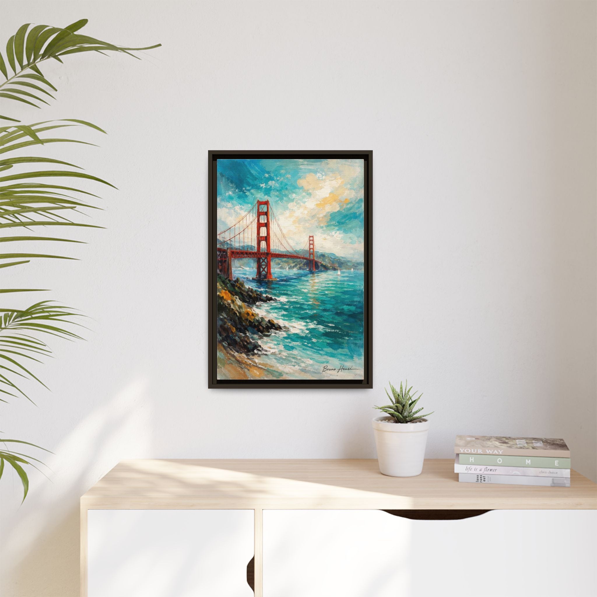 Golden Gate Bridge Seascape Matte Canvas Framed Wall Art