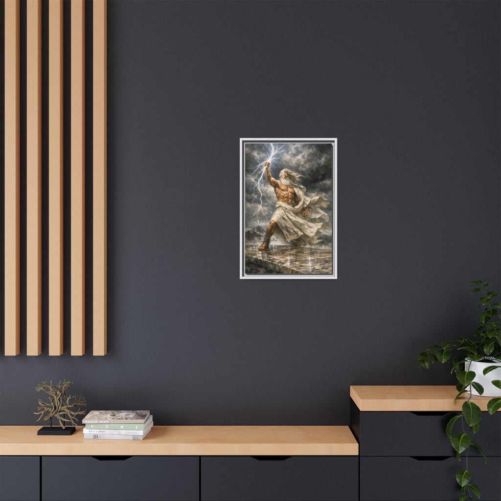Framed Matte Canvas - Zeus Lightning God Wall Art