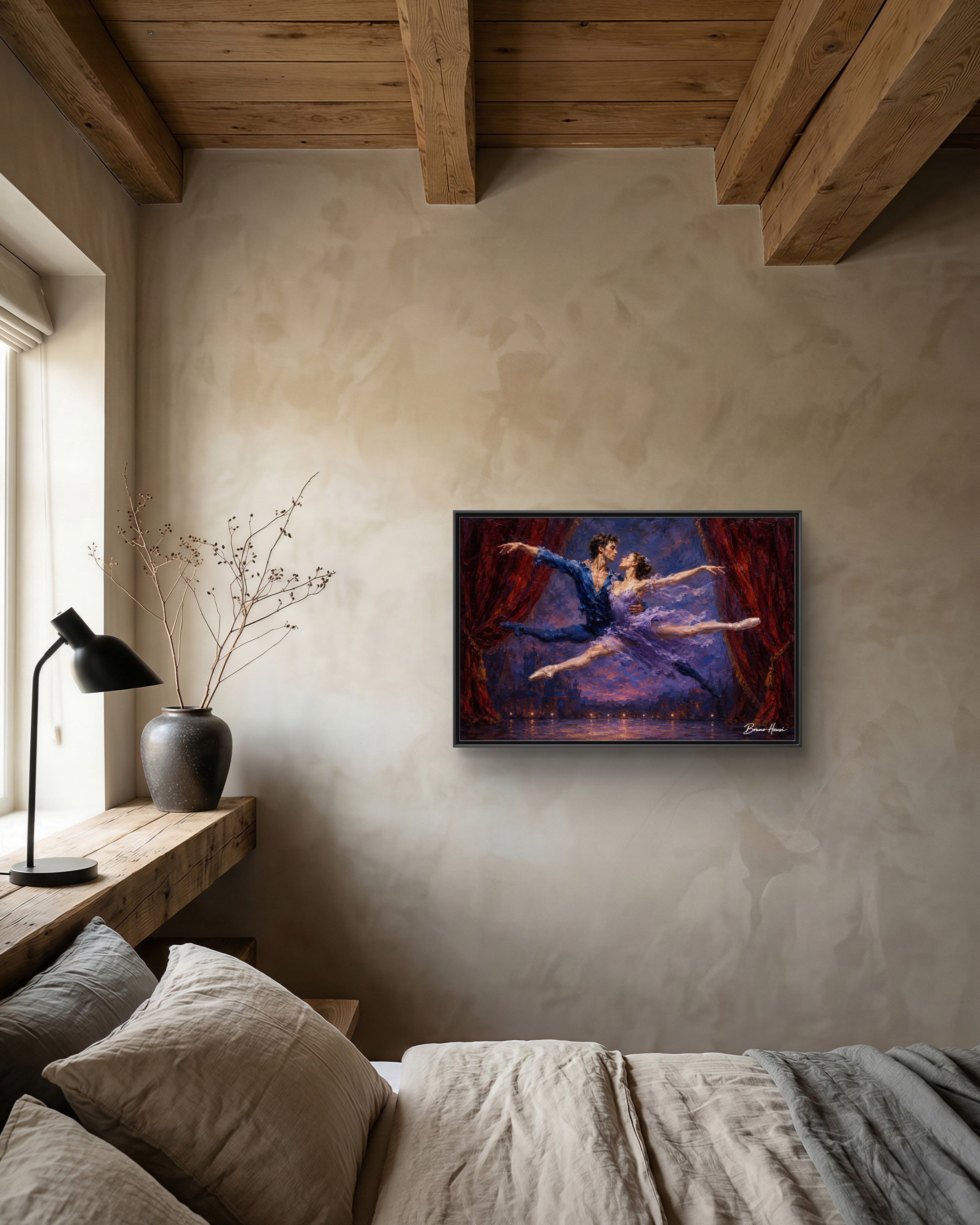 Framed Ballet Canvas Print — Romantic Dancing Couple Wall Art