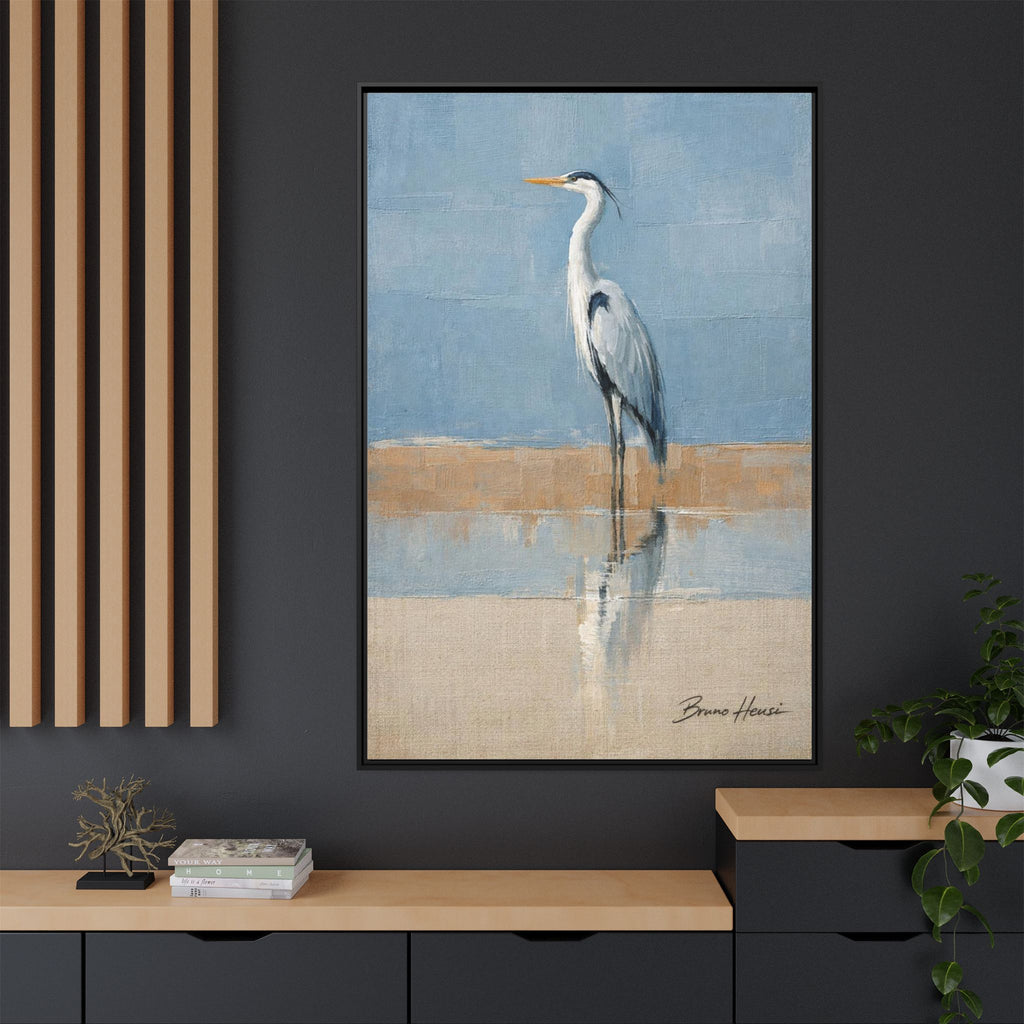 Framed Heron Canvas Art – Coastal Shorebird Wall Decor