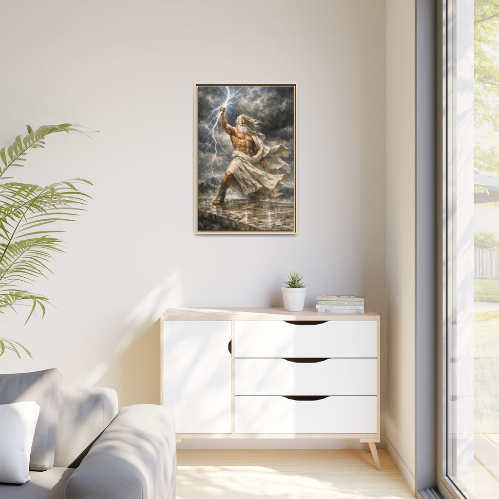Framed Matte Canvas - Zeus Lightning God Wall Art