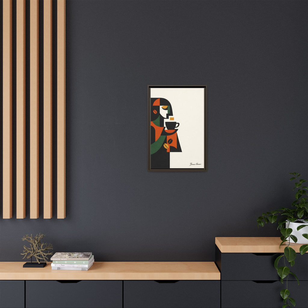 Abstract Coffee Drinker Framed Canvas Print — Modern Café Wall Art