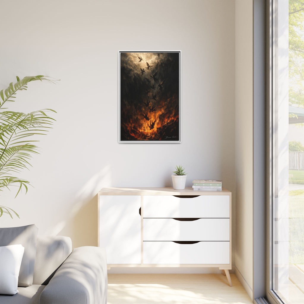 Falling Angels Matte Framed Canvas Print — Dark Fantasy Wall Art