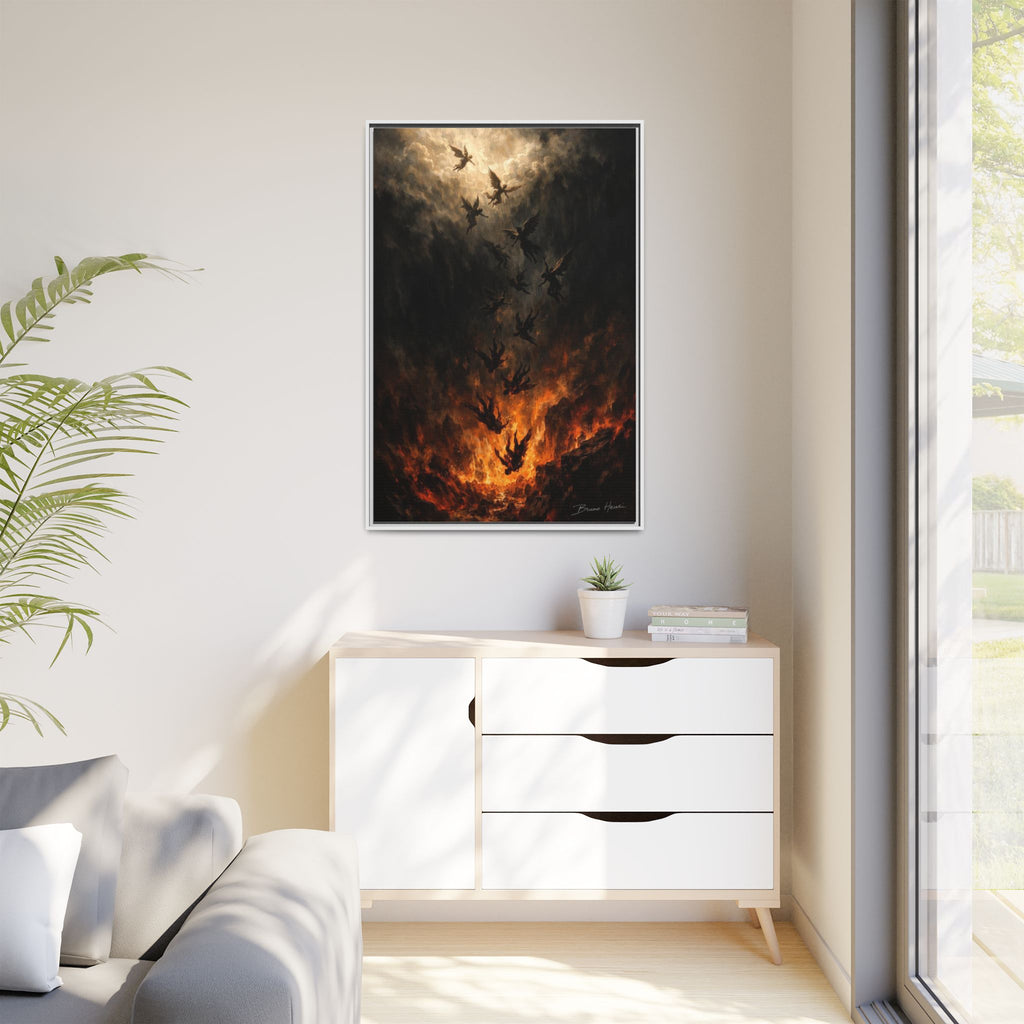 Falling Angels Matte Framed Canvas Print — Dark Fantasy Wall Art