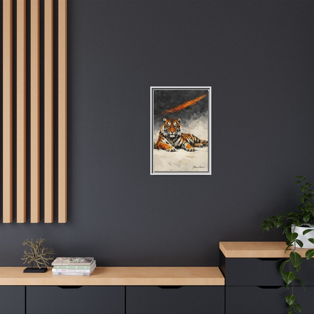 Framed Tiger Canvas Wall Art — Majestic Orange & Gray Matte Print