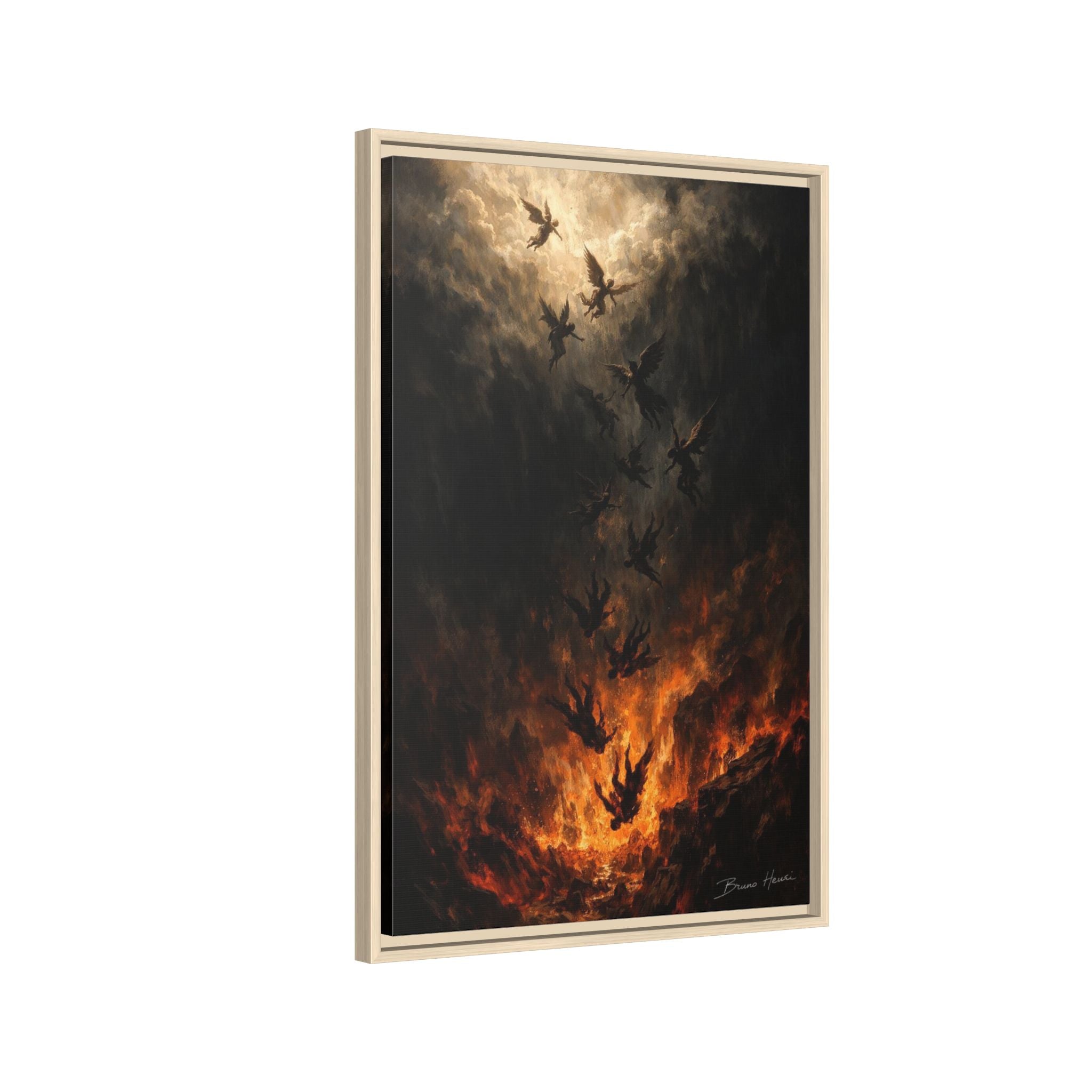 Falling Angels Matte Framed Canvas Print — Dark Fantasy Wall Art