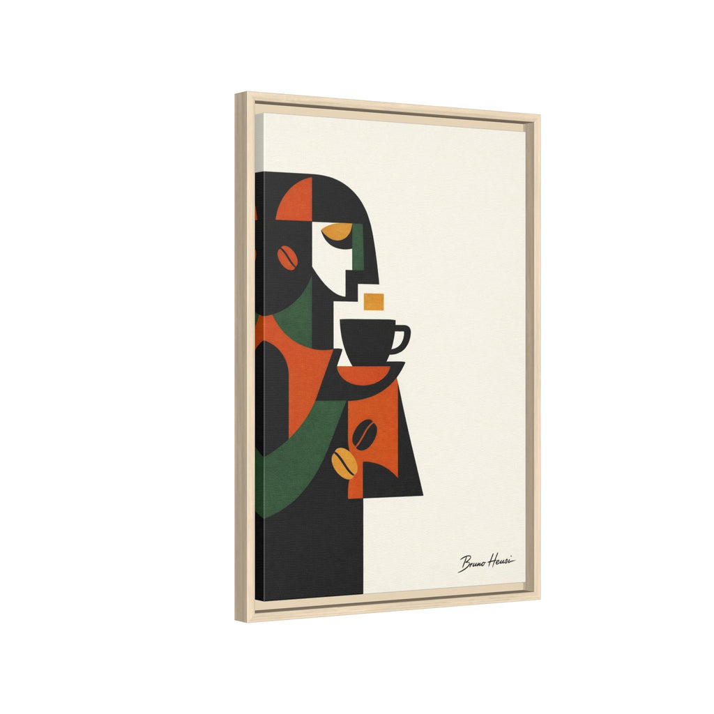 Abstract Coffee Drinker Framed Canvas Print — Modern Café Wall Art