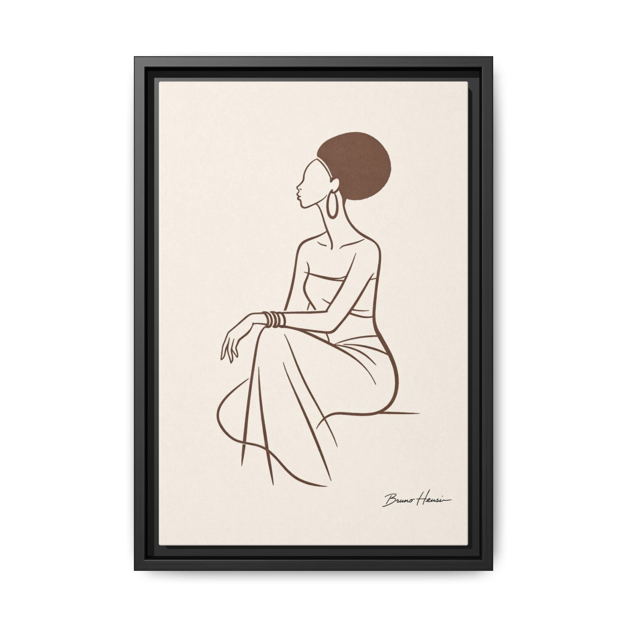 Elegant Minimalist Line Art Woman — Framed Matte Canvas Wall Art