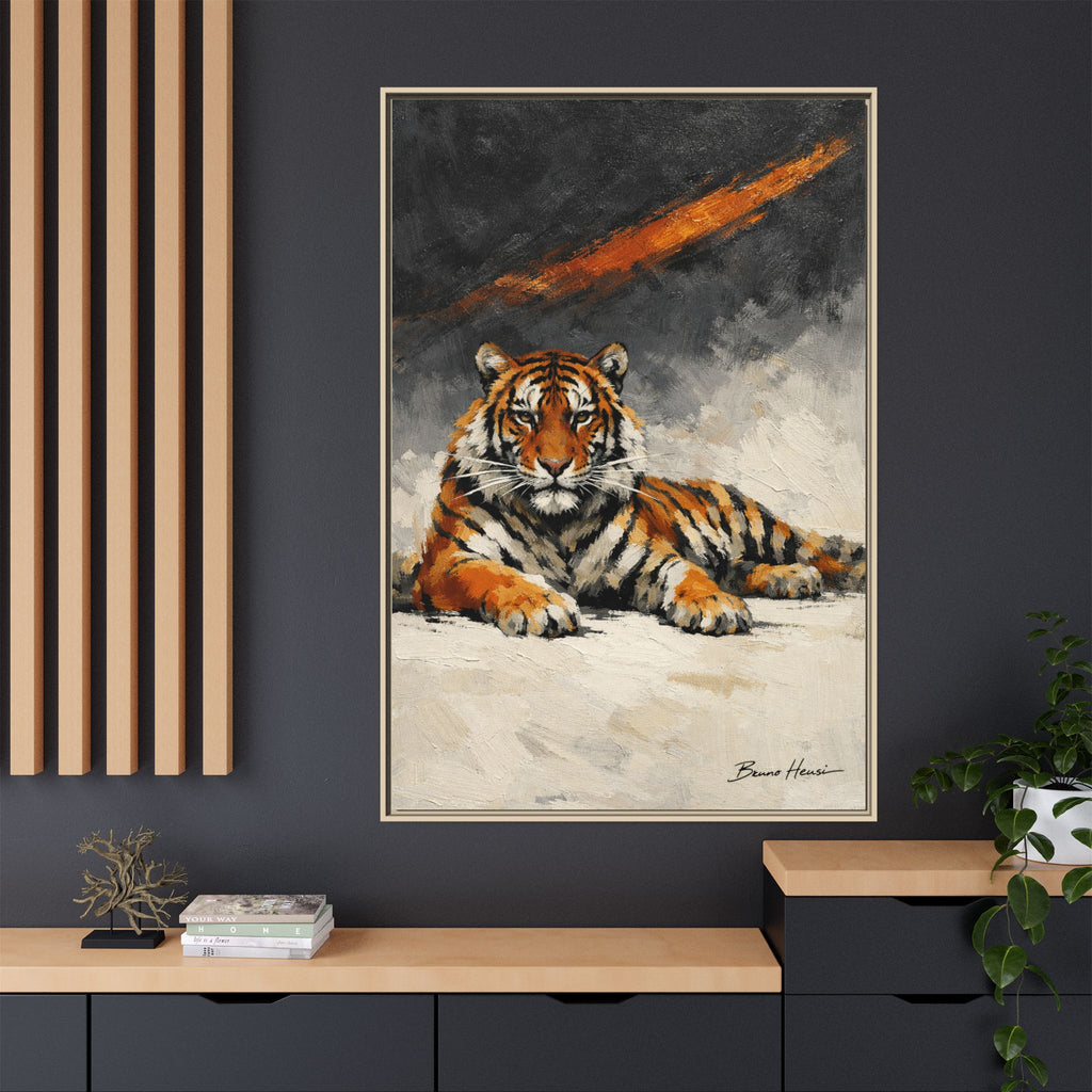 Framed Tiger Canvas Wall Art — Majestic Orange & Gray Matte Print
