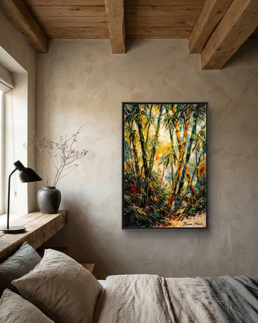 Framed Bamboo Forest Canvas Print – Matte Multi‑Color Wall Art
