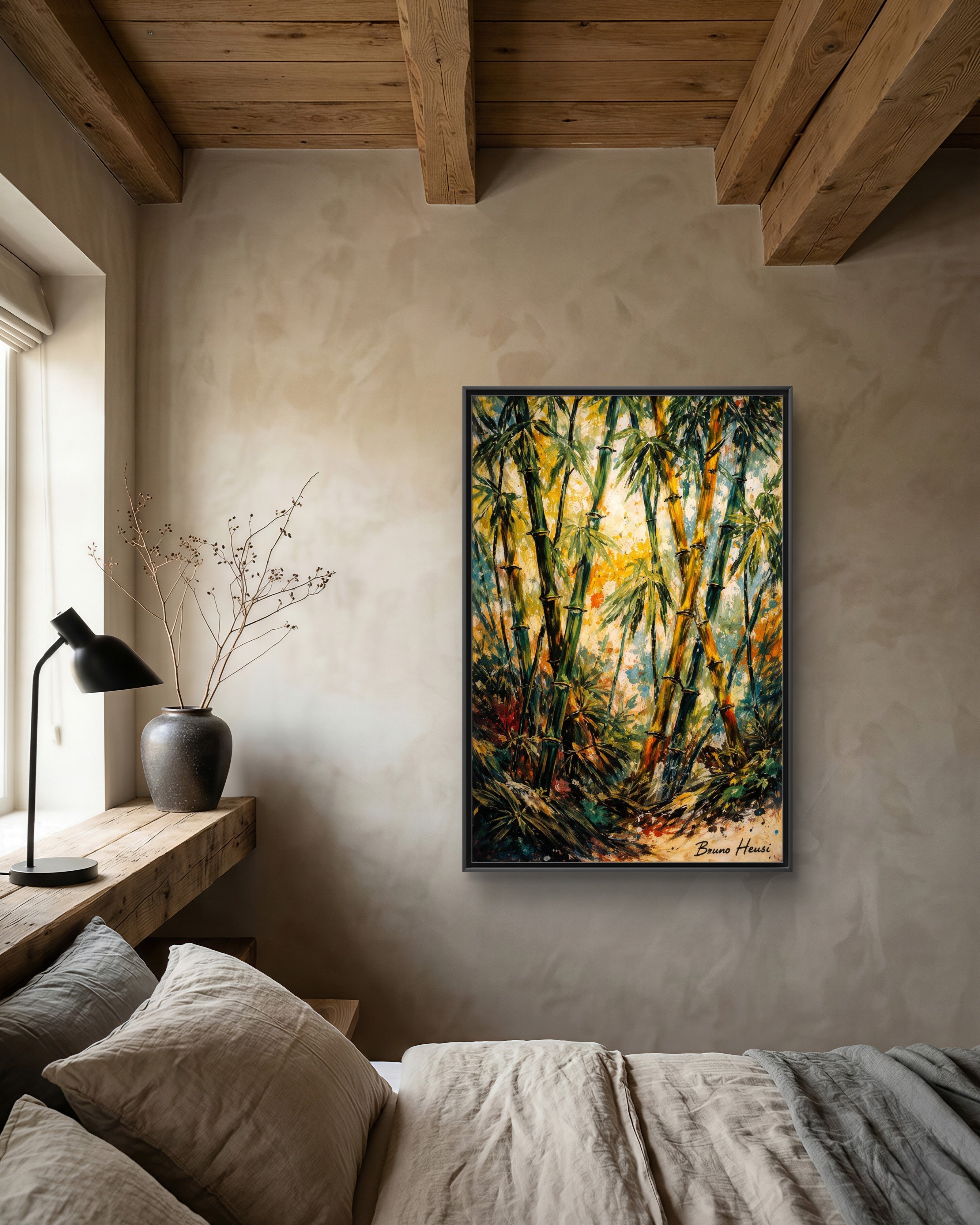 Framed Bamboo Forest Canvas Print – Matte Multi‑Color Wall Art