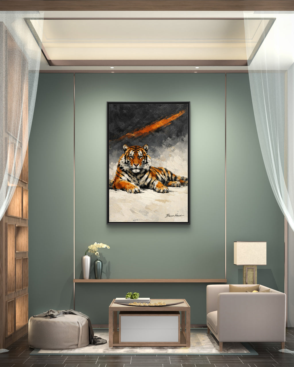 Framed Tiger Canvas Wall Art — Majestic Orange & Gray Matte Print
