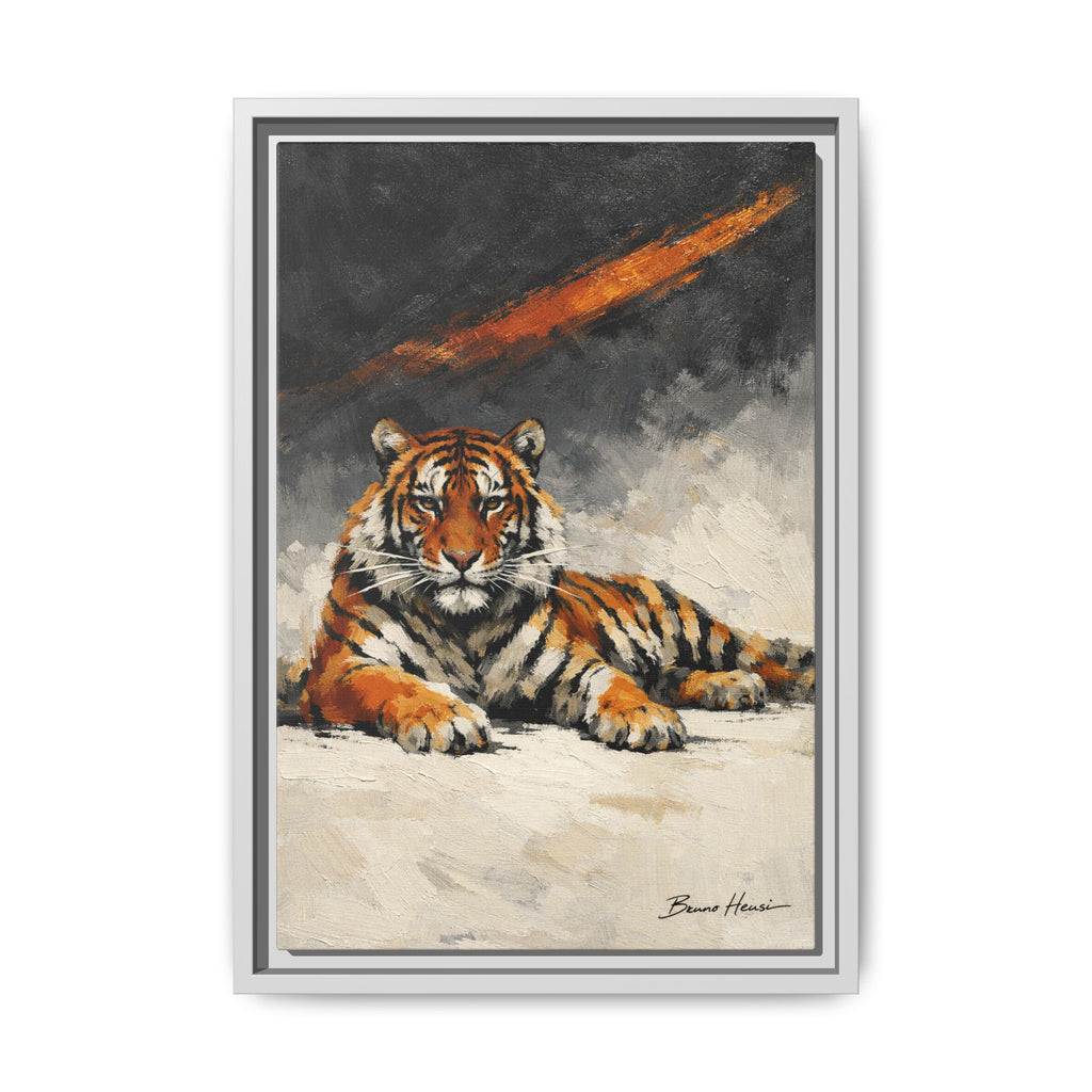 Framed Tiger Canvas Wall Art — Majestic Orange & Gray Matte Print