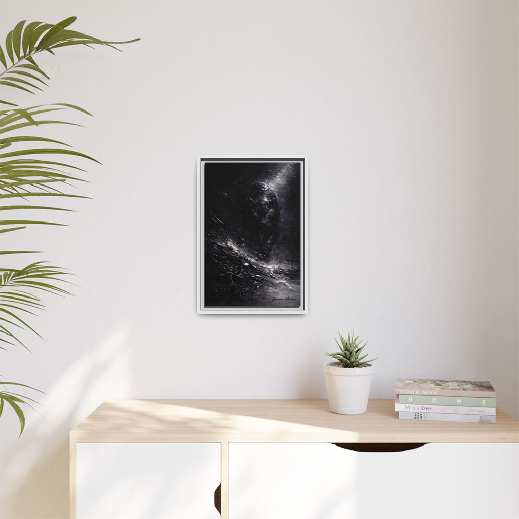 Cosmic Black Panther Matte Framed Canvas – Dark Abstract Wildlife Wall Art