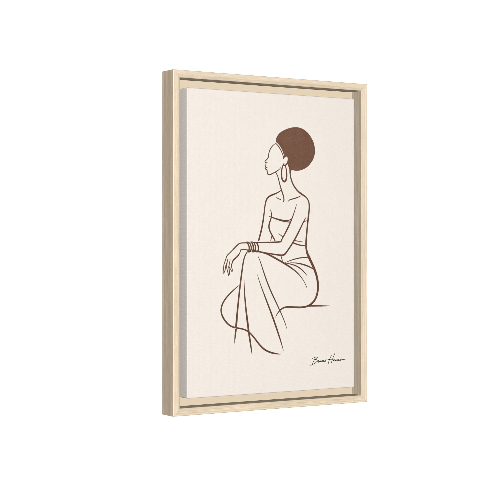 Elegant Minimalist Line Art Woman — Framed Matte Canvas Wall Art