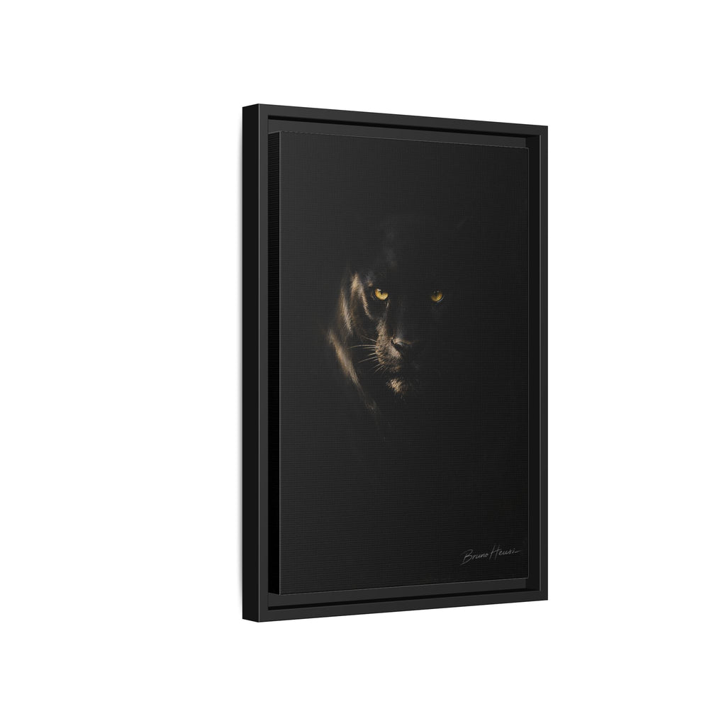 Framed Matte Canvas - Black Panther Wall Art with Golden Eyes