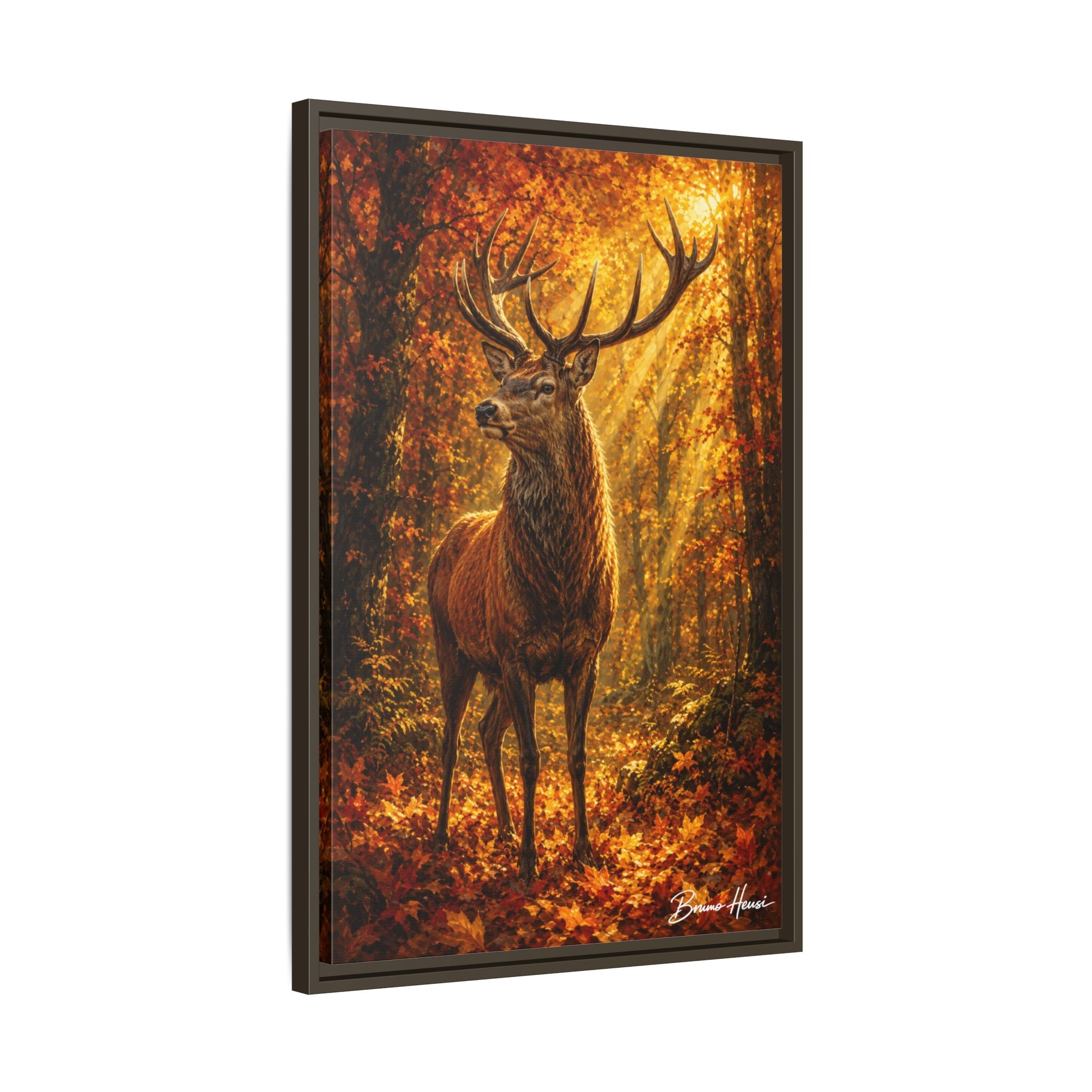 Majestic Stag Framed Canvas Wall Art — Autumn Forest Matte Print