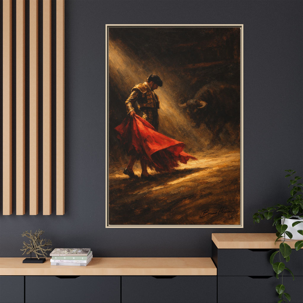 Matador Canvas Wall Art – Classic Spanish Bullfighting Scene Framed Print