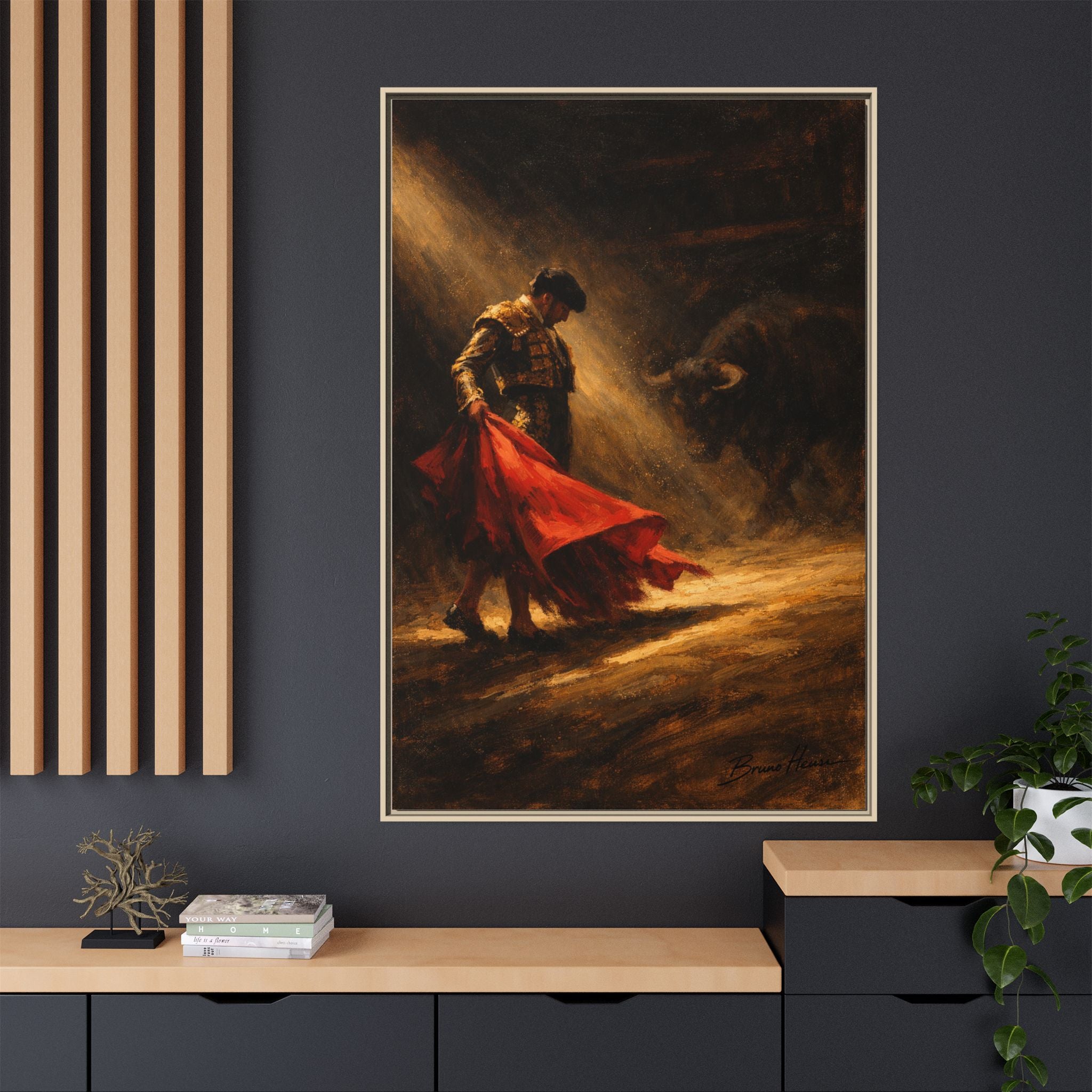 Matador Canvas Wall Art – Classic Spanish Bullfighting Scene Framed Print