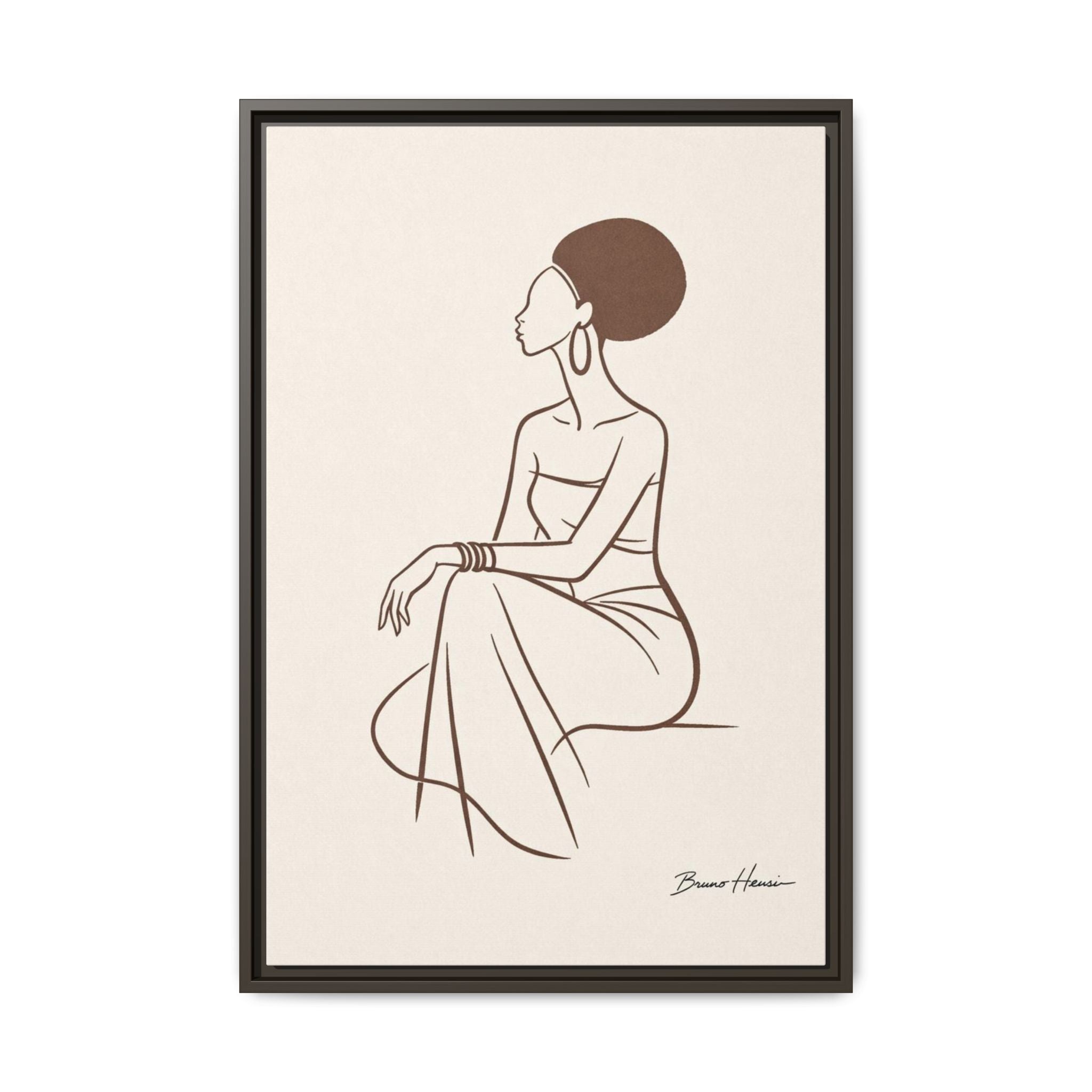 Elegant Minimalist Line Art Woman — Framed Matte Canvas Wall Art