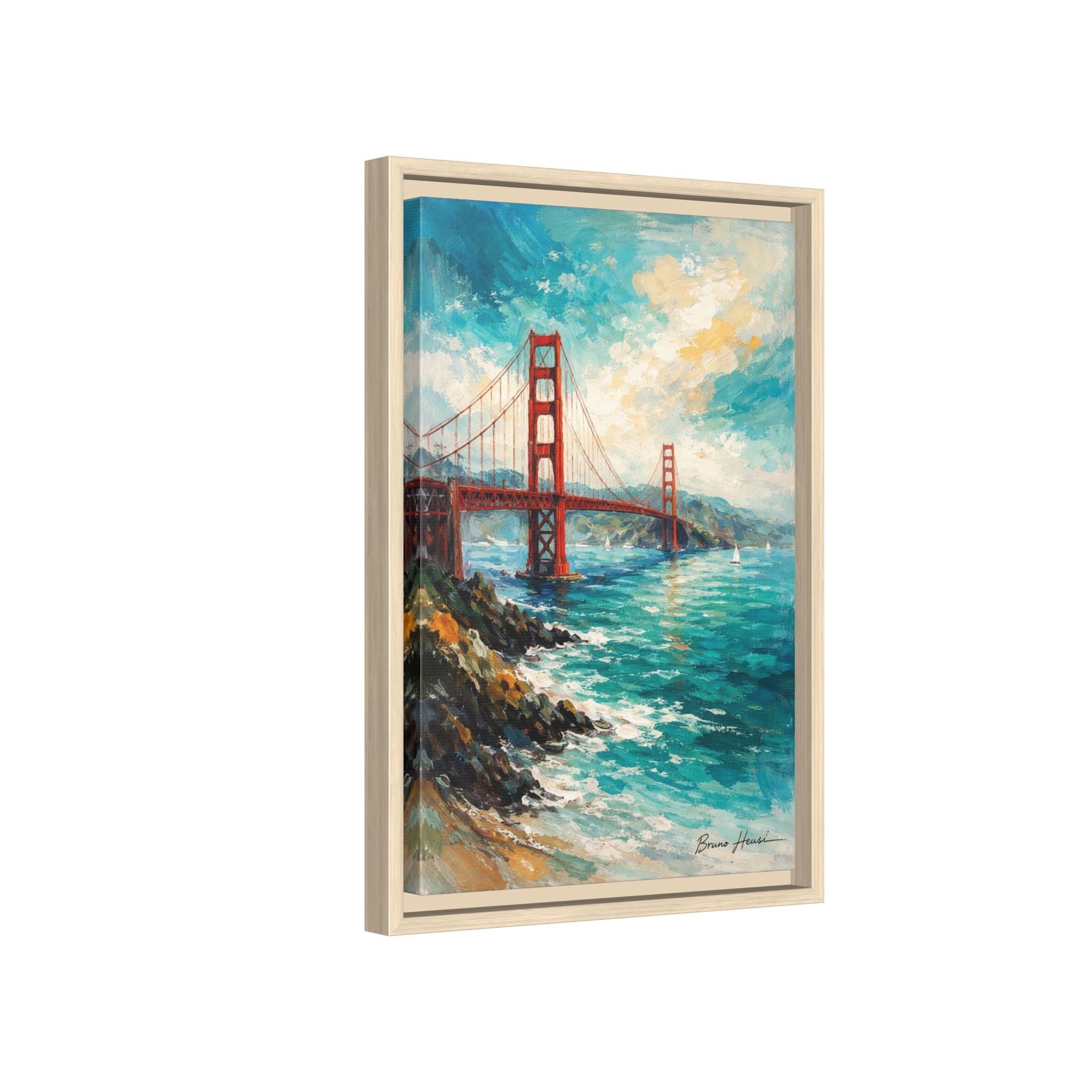 Golden Gate Bridge Seascape Matte Canvas Framed Wall Art
