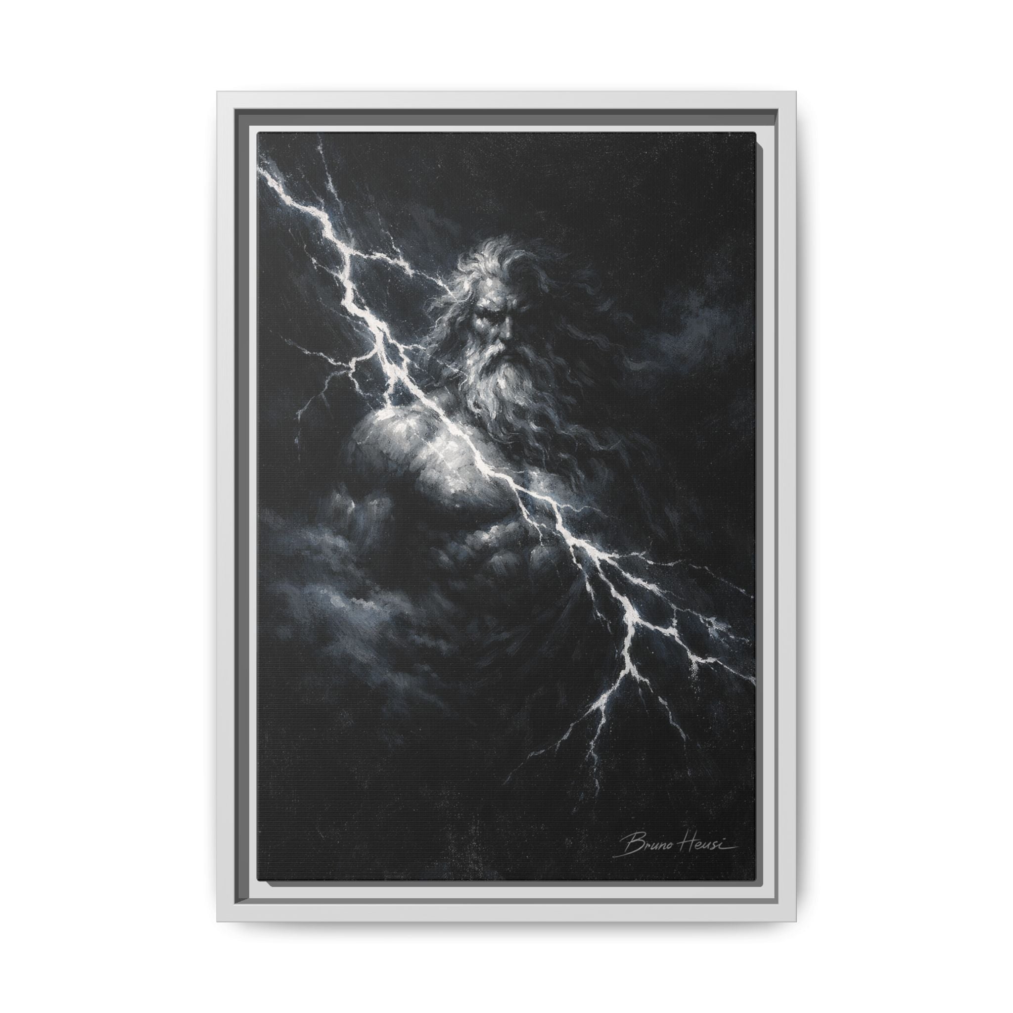 Framed Matte Canvas Print — Zeus Lightning God Art