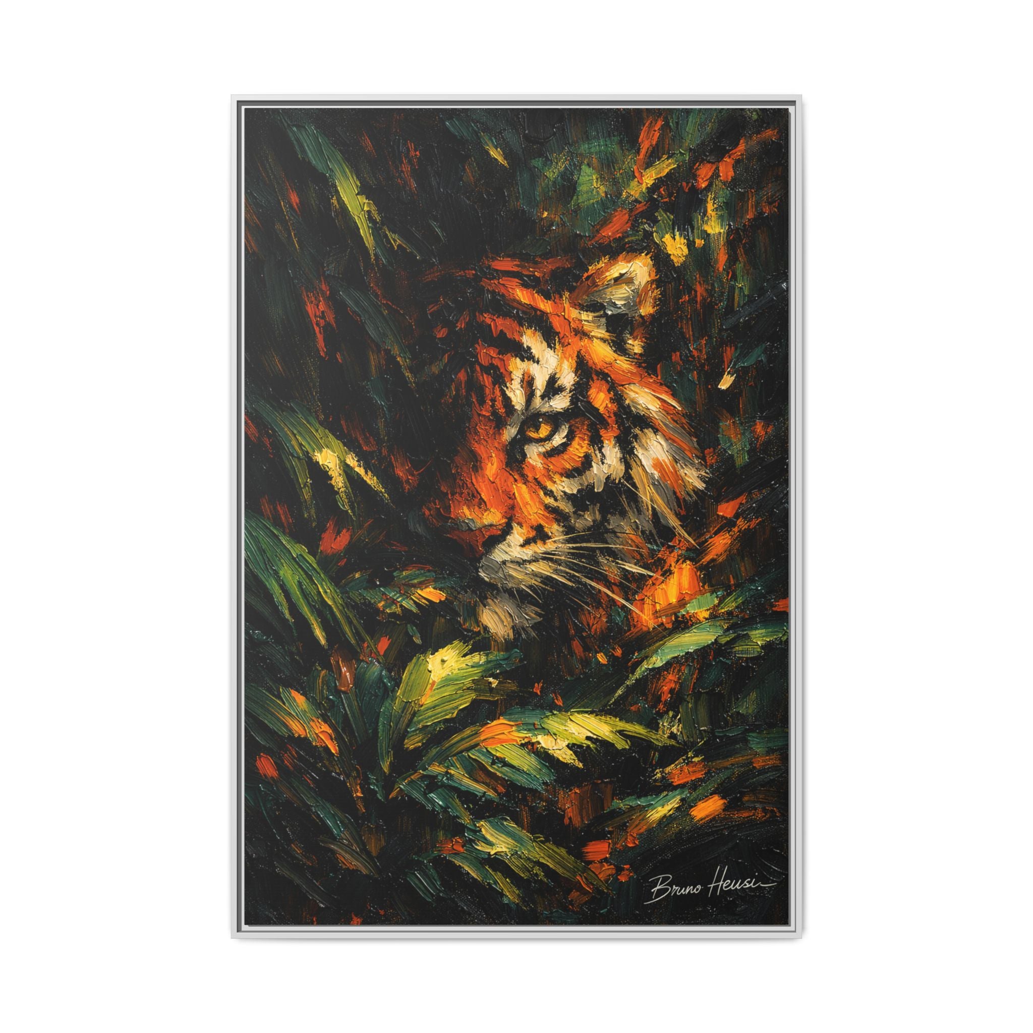 Framed Matte Canvas - Vibrant Tiger Jungle Print