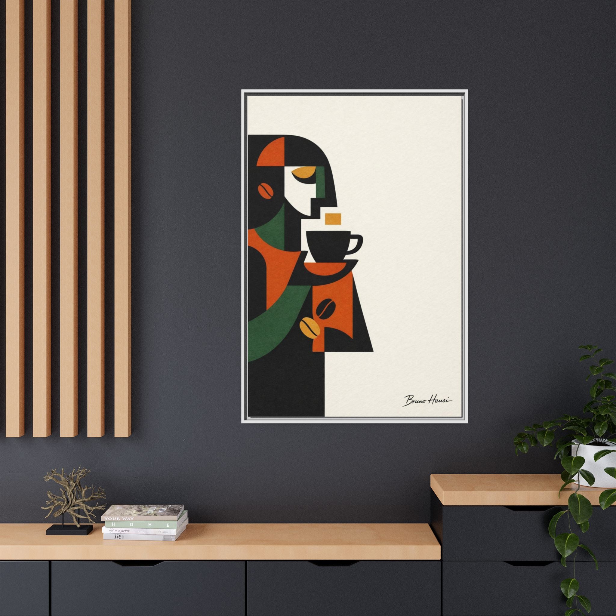 Abstract Coffee Drinker Framed Canvas Print — Modern Café Wall Art