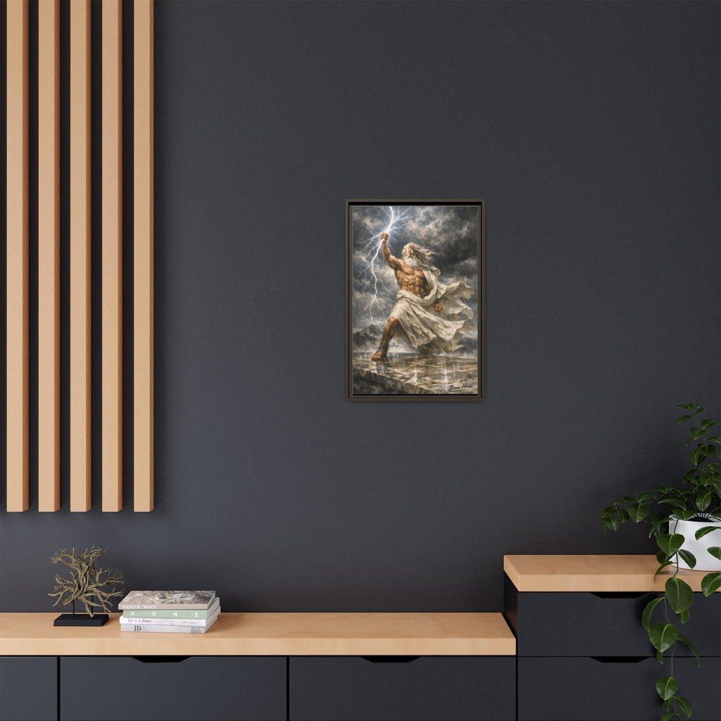 Framed Matte Canvas - Zeus Lightning God Wall Art