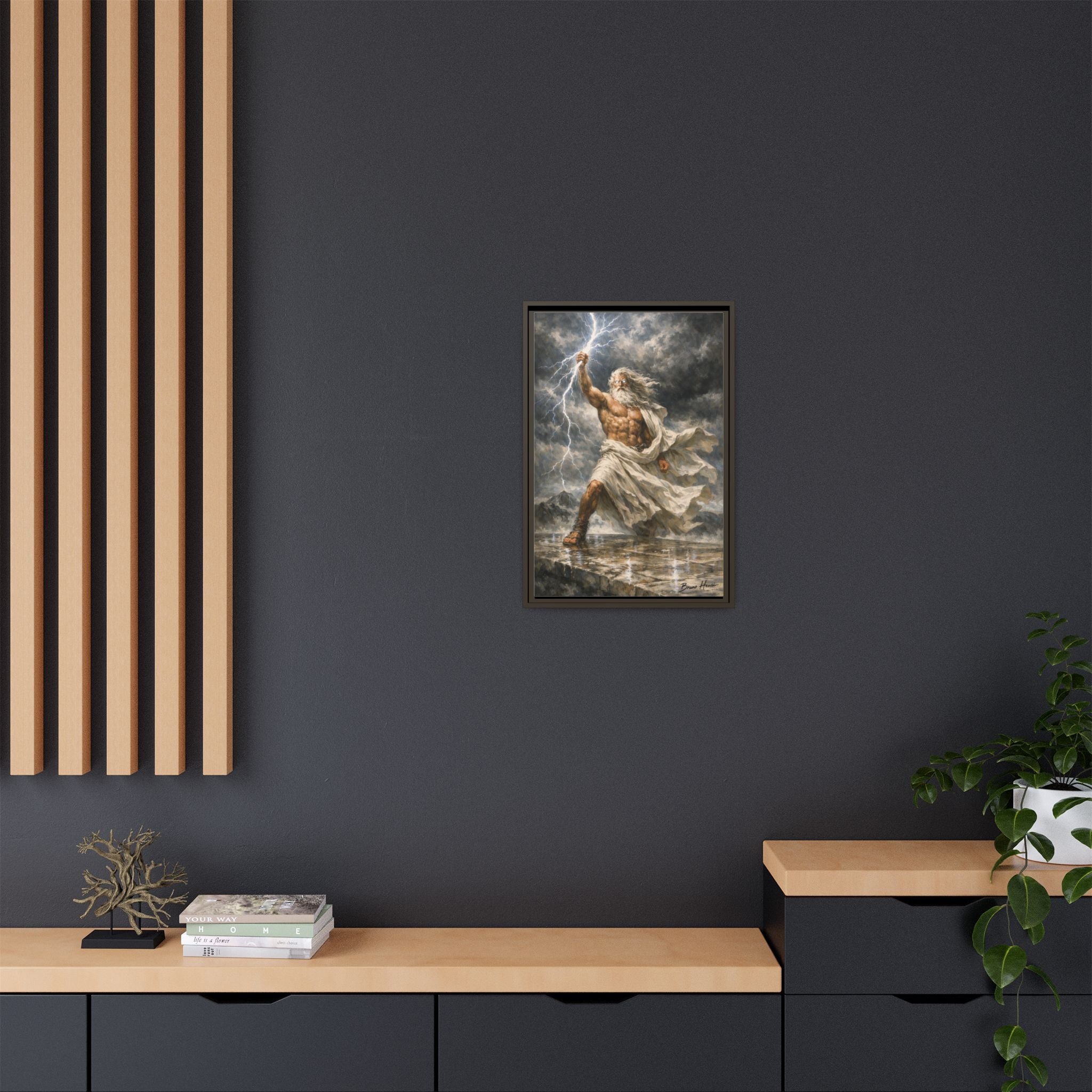 Framed Matte Canvas - Zeus Lightning God Wall Art