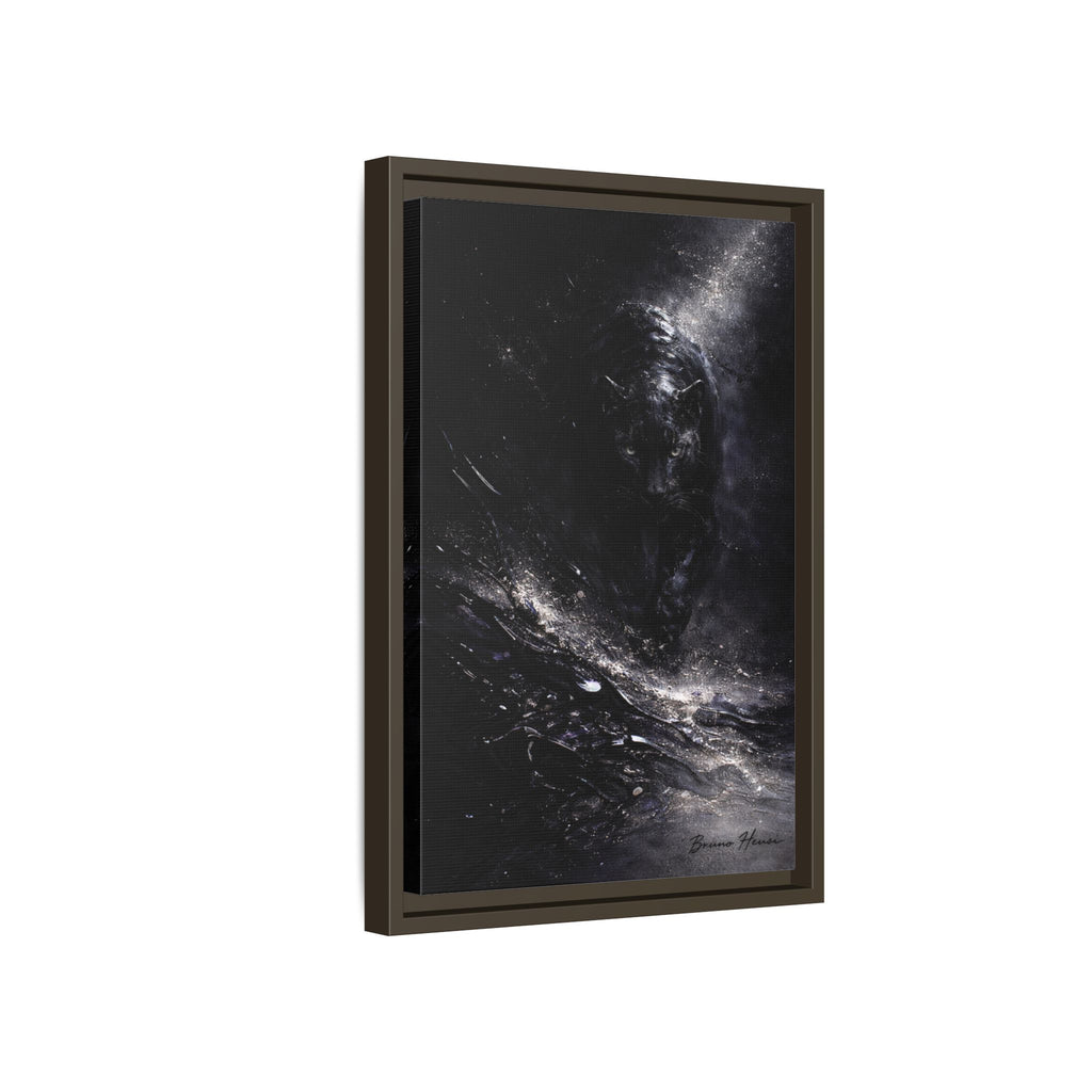 Cosmic Black Panther Matte Framed Canvas – Dark Abstract Wildlife Wall Art