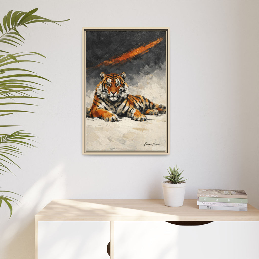 Framed Tiger Canvas Wall Art — Majestic Orange & Gray Matte Print