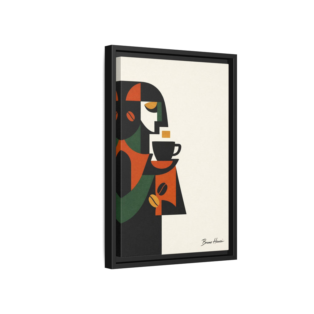 Abstract Coffee Drinker Framed Canvas Print — Modern Café Wall Art