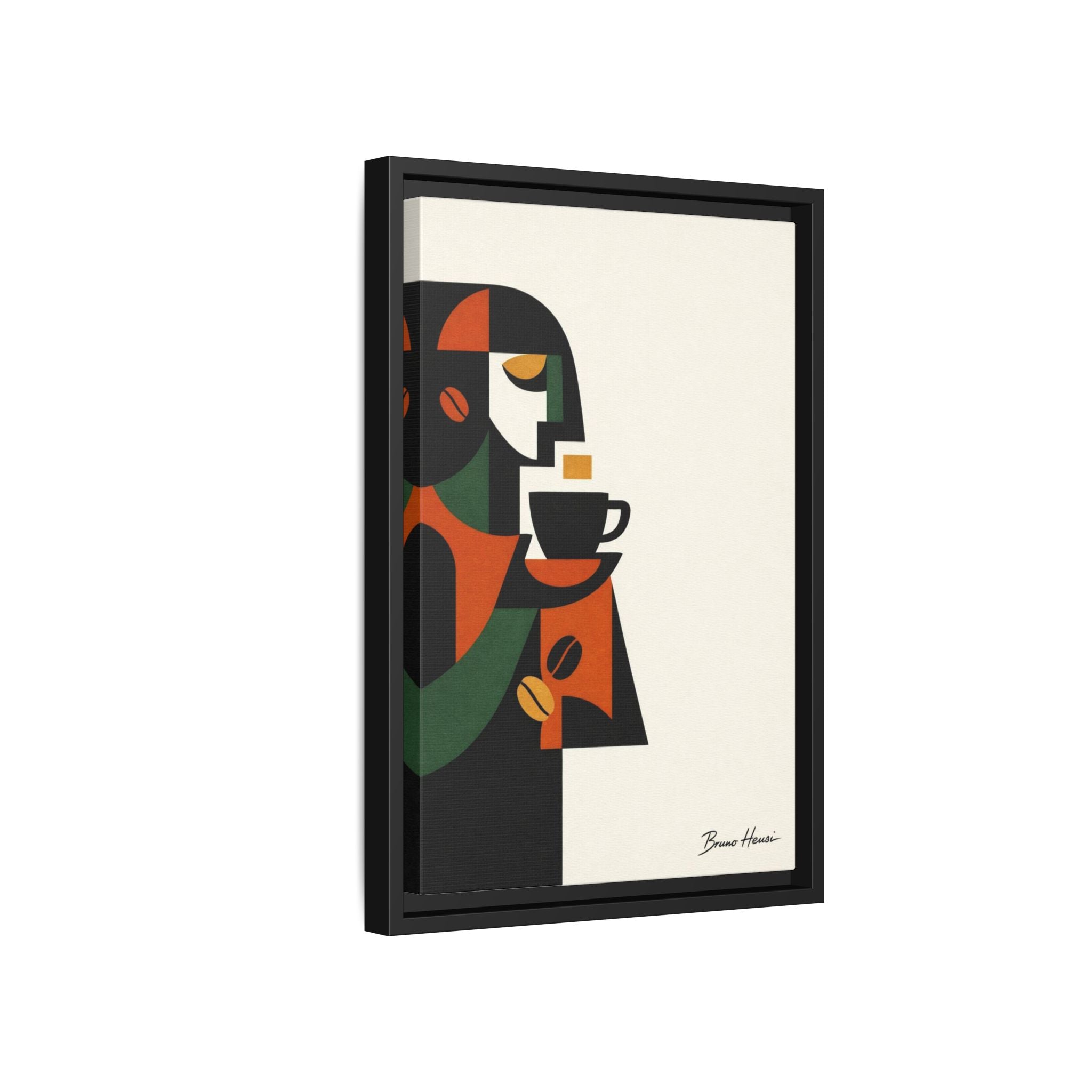 Abstract Coffee Drinker Framed Canvas Print — Modern Café Wall Art