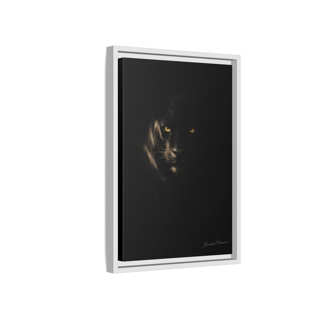 Framed Matte Canvas - Black Panther Wall Art with Golden Eyes