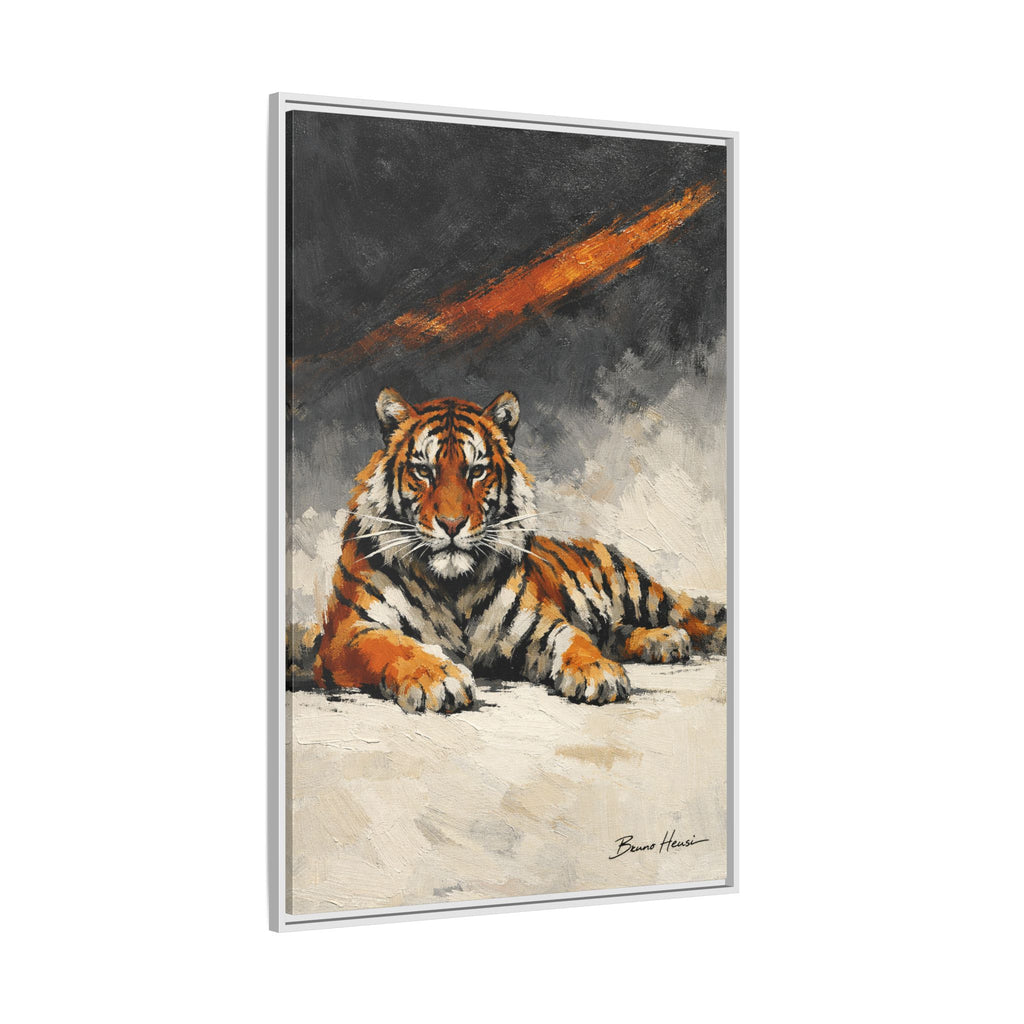 Framed Tiger Canvas Wall Art — Majestic Orange & Gray Matte Print