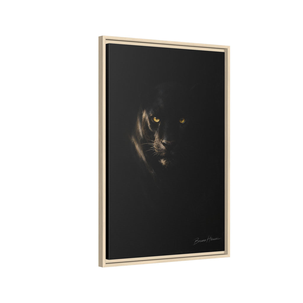 Framed Matte Canvas - Black Panther Wall Art with Golden Eyes