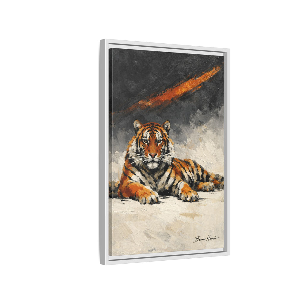 Framed Tiger Canvas Wall Art — Majestic Orange & Gray Matte Print