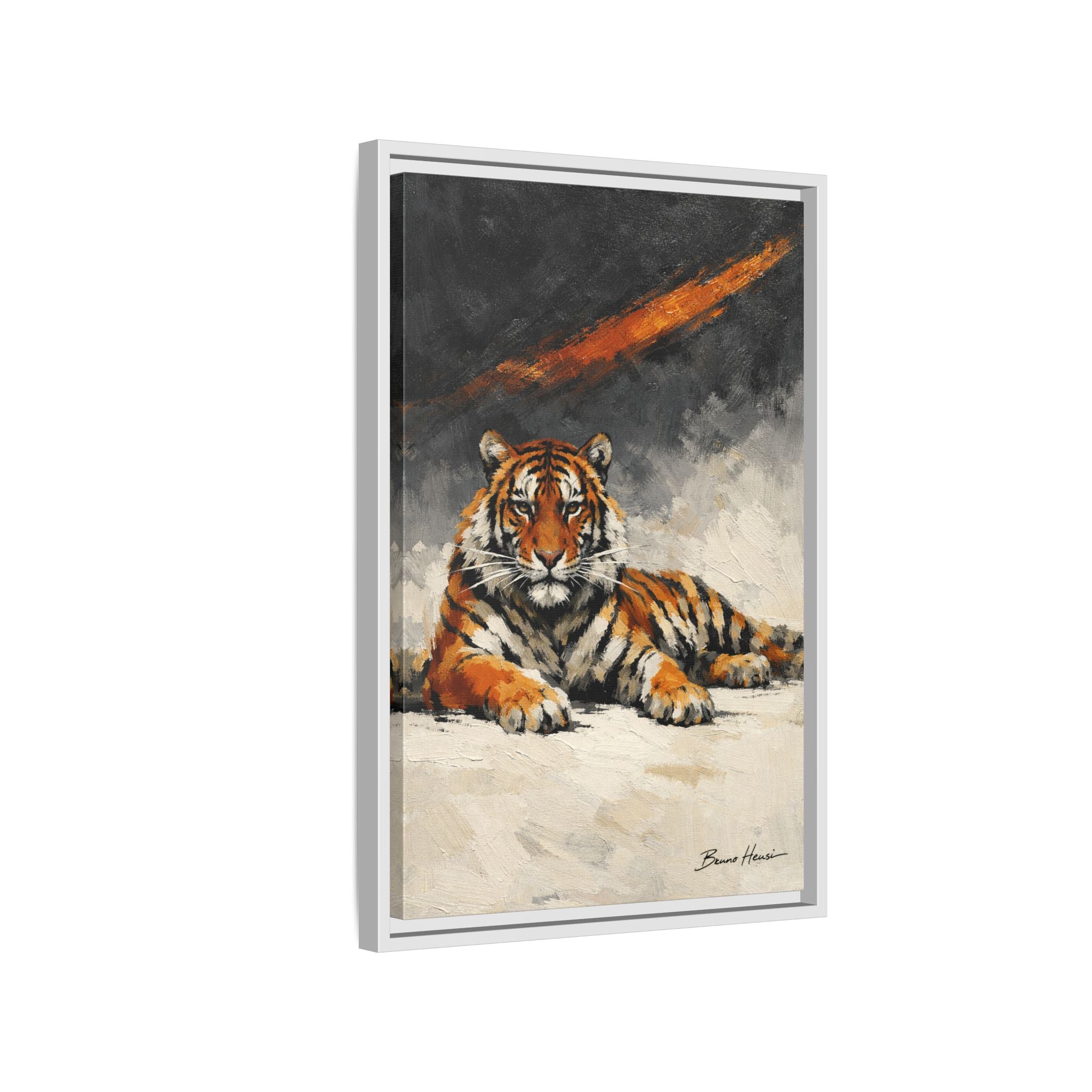 Framed Tiger Canvas Wall Art — Majestic Orange & Gray Matte Print