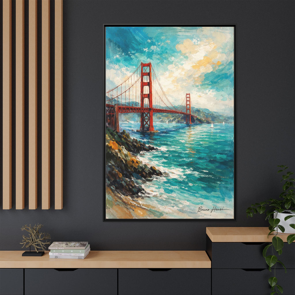 Golden Gate Bridge Seascape Matte Canvas Framed Wall Art