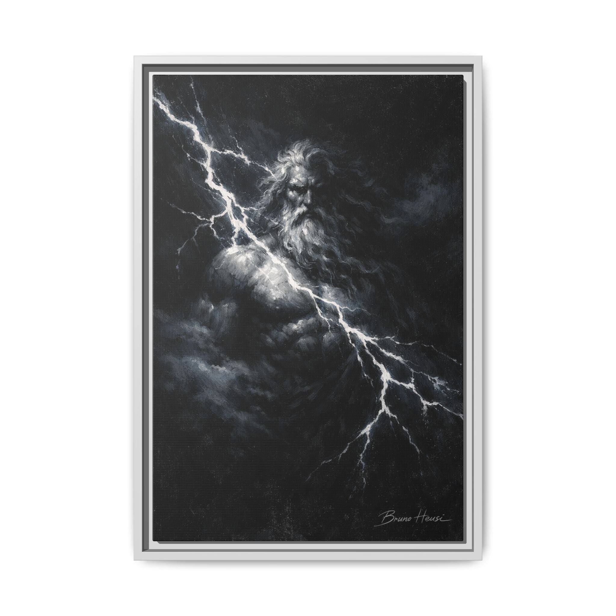 Framed Matte Canvas Print — Zeus Lightning God Art