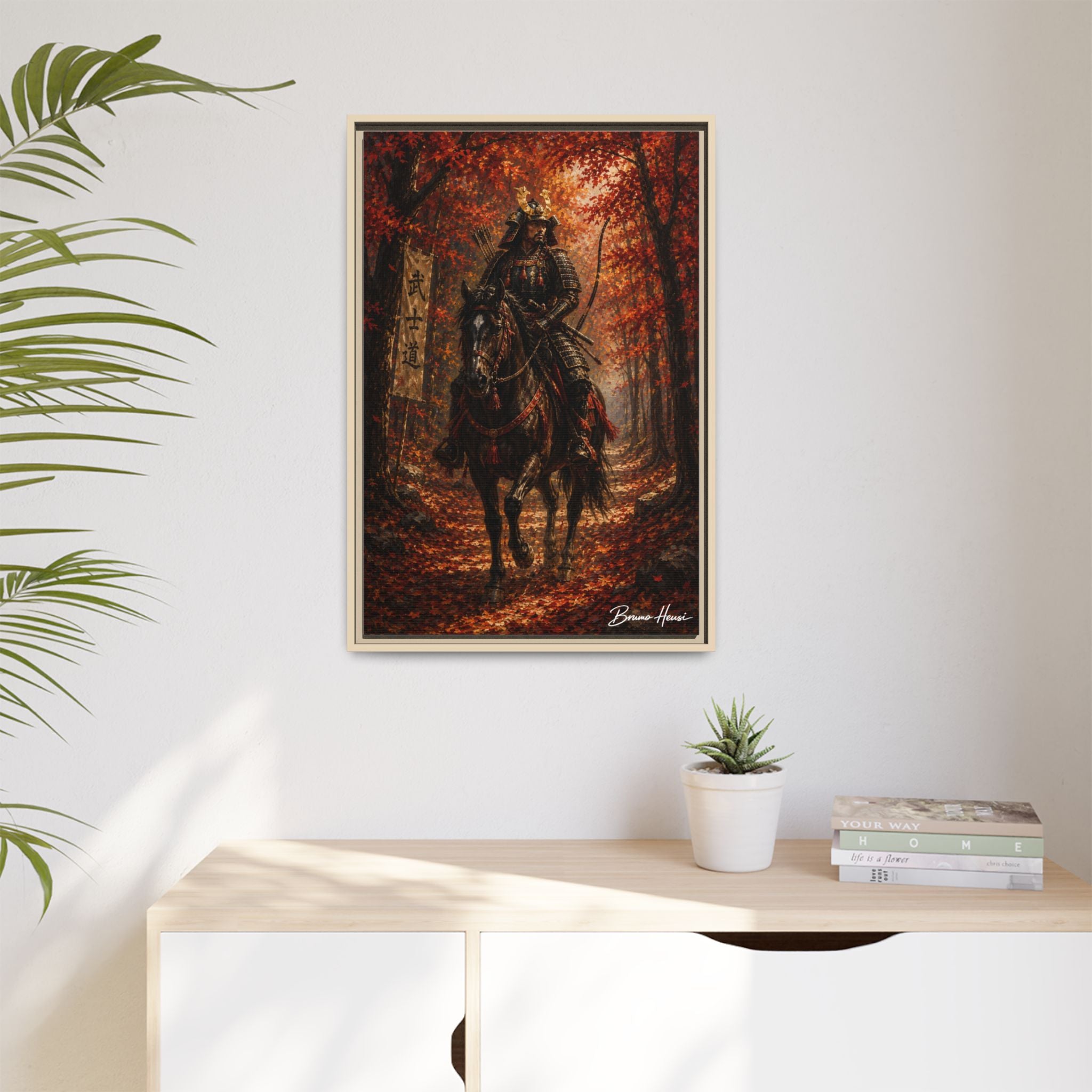 Samurai Warrior Canvas Print — Framed Matte Autumn Wall Art