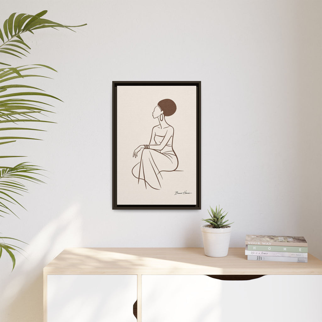 Elegant Minimalist Line Art Woman — Framed Matte Canvas Wall Art