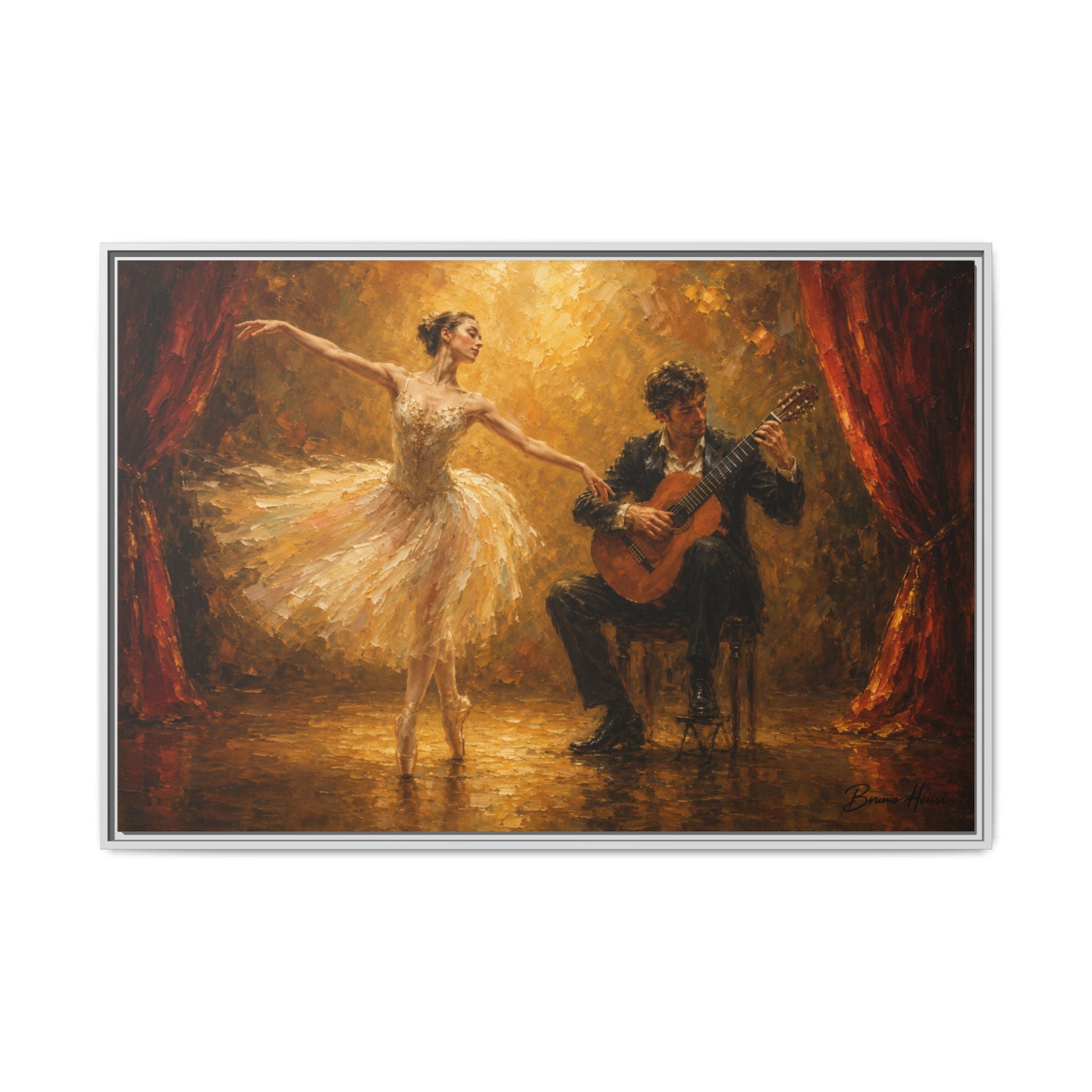 Framed Ballet Dancer & Guitarist Oil-Style Canvas Print