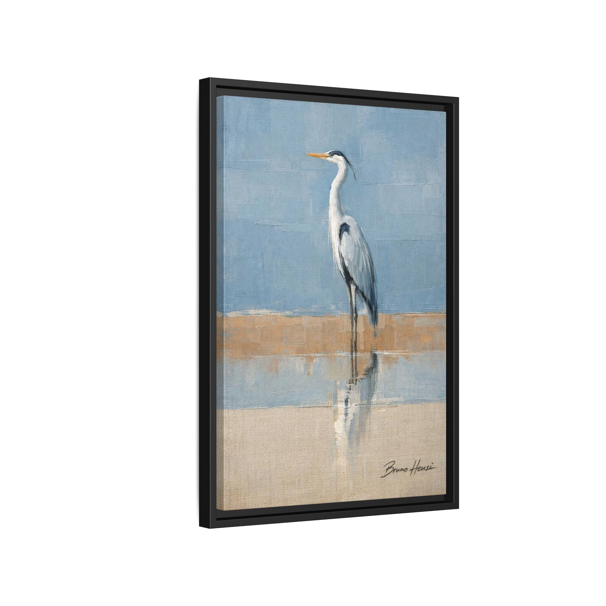 Framed Heron Canvas Art – Coastal Shorebird Wall Decor