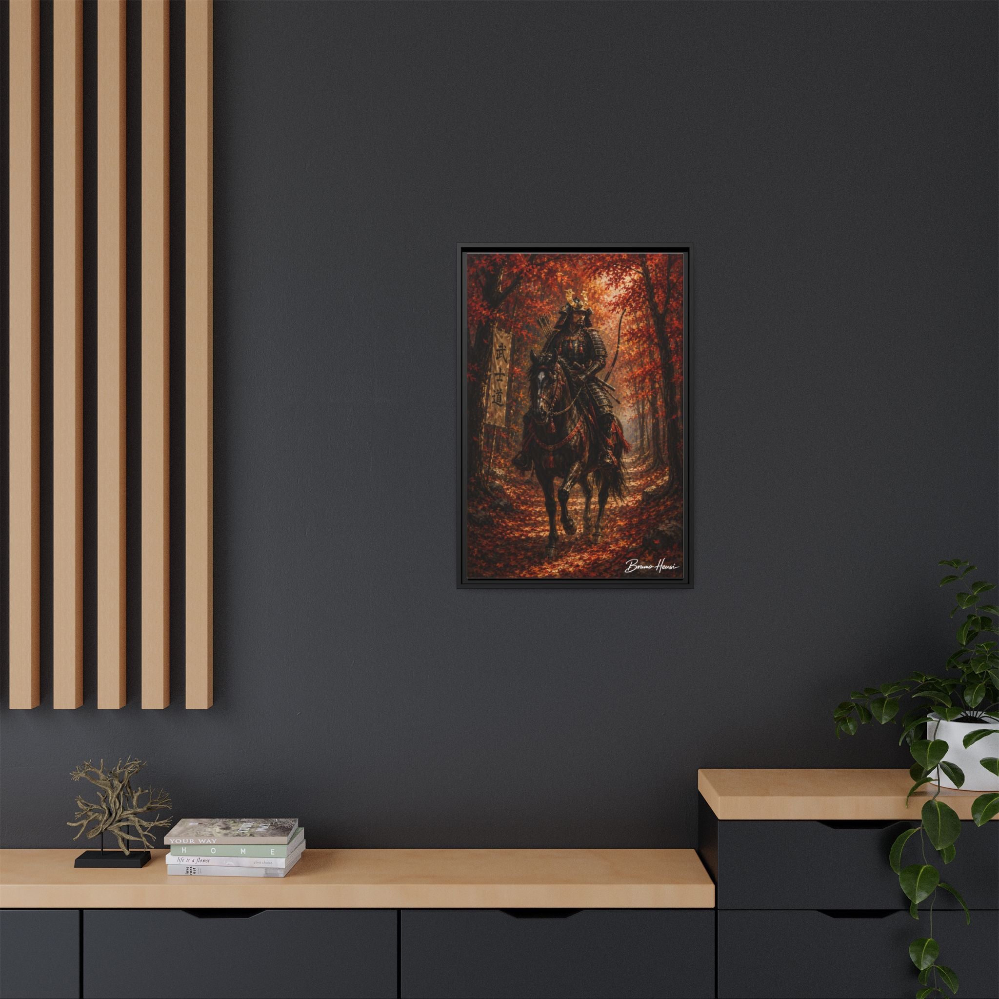 Samurai Warrior Canvas Print — Framed Matte Autumn Wall Art