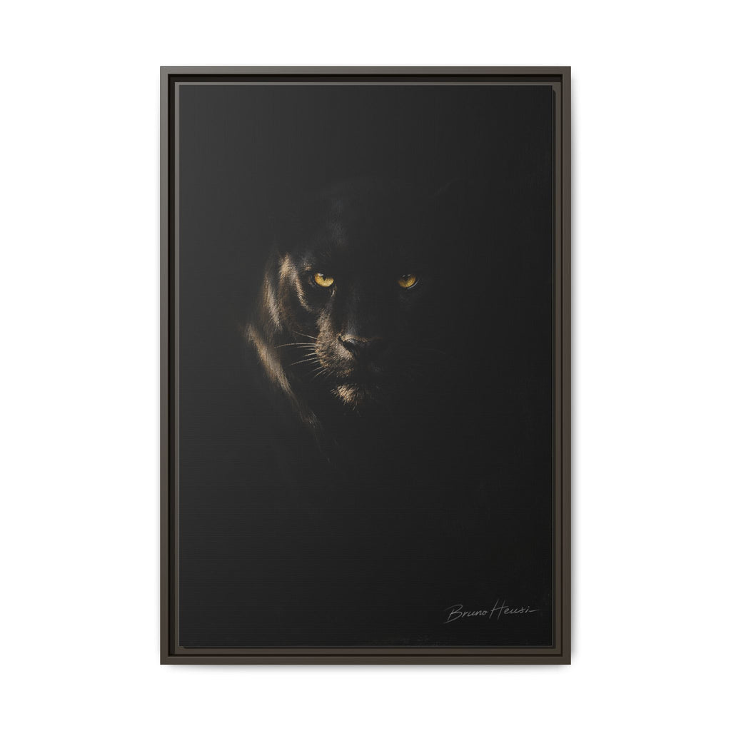Framed Matte Canvas - Black Panther Wall Art with Golden Eyes