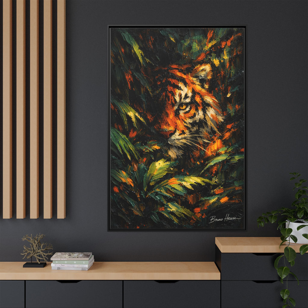 Framed Matte Canvas - Vibrant Tiger Jungle Print